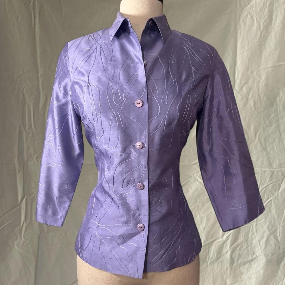 Vintage 100% Pure Silk Lavender Fitted Blouse